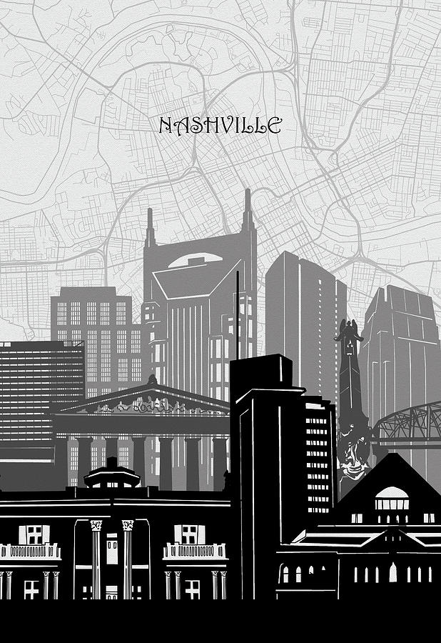Nashville Cityscape Map Digital Art