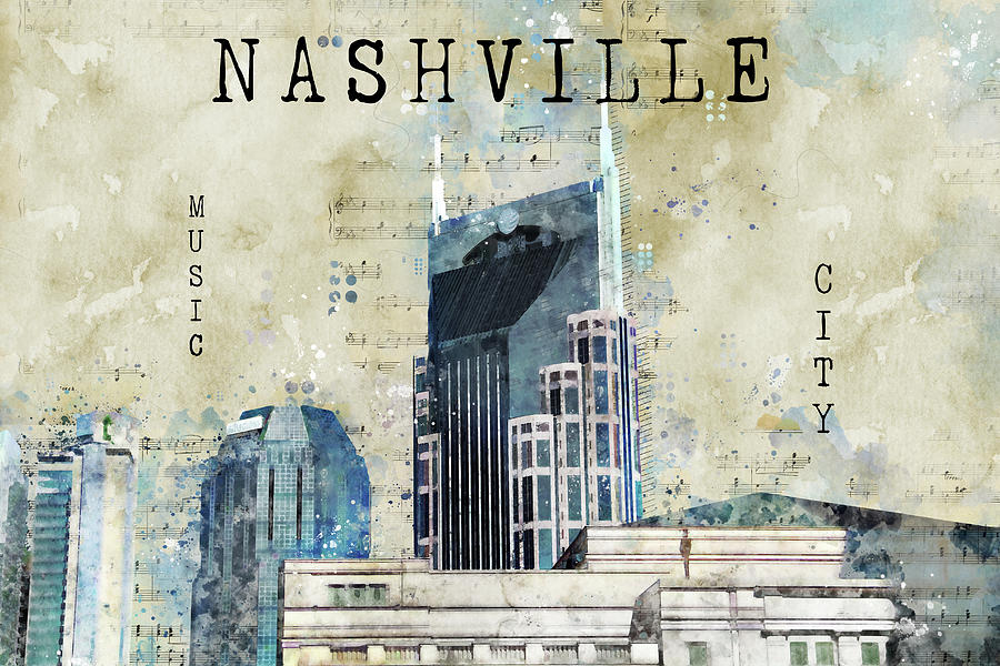 Nashville Concept Art Music City Skyline Mixed Media by Dan Sproul