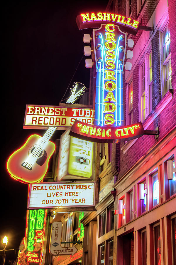 America Photograph - Nashville Music City Vintage Neons by Gregory Ballos