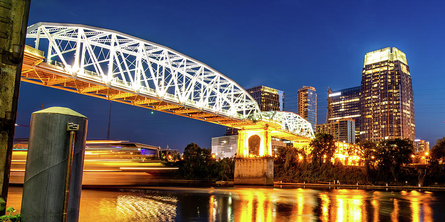 Nashville Pedestrian Bridge On The Cumberland River Panorama Photograph