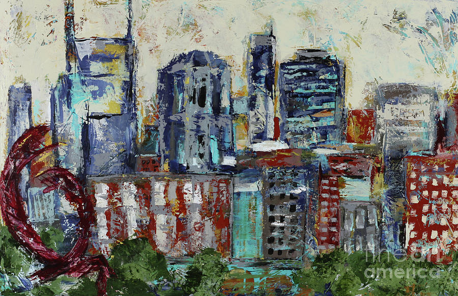 Nashville Skyline Abstract Painting by Kirsten Koza Reed