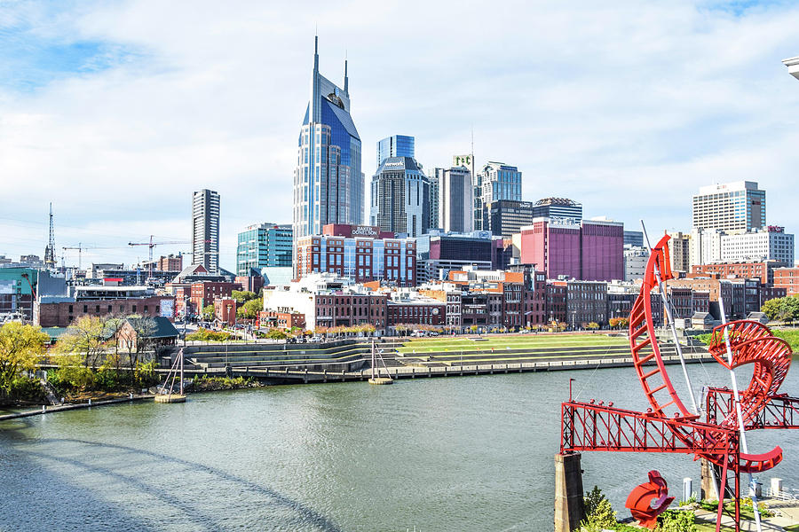 Nashville Skyline Photograph - Nashville Skyline and the Cumberland River by Keith Hall