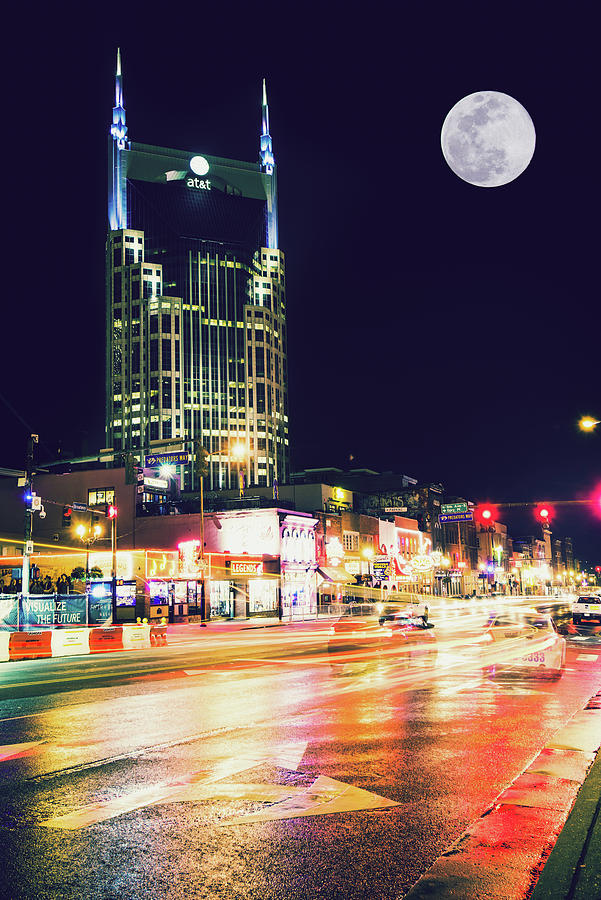 Nashville Skyline Photograph - Nashville Supermoon From Lower Broadway by Gregory Ballos