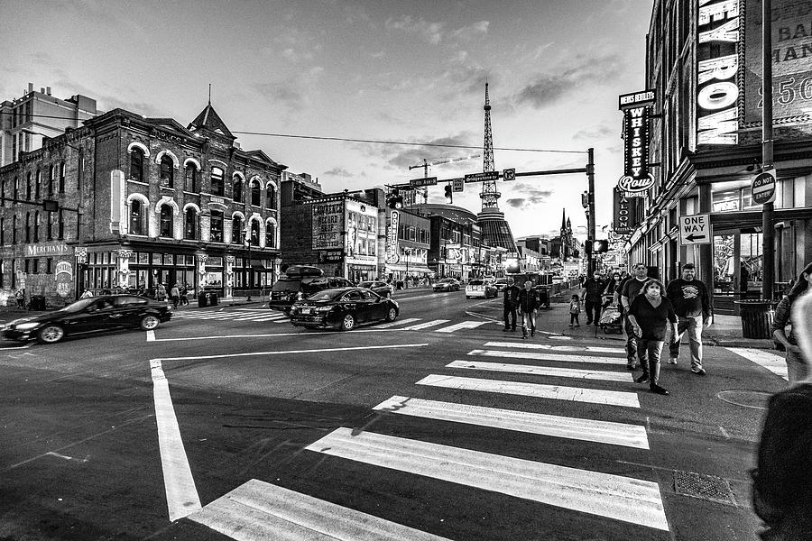 Nashville Tennessee Broadway Black and White Photograph by Dave Morgan