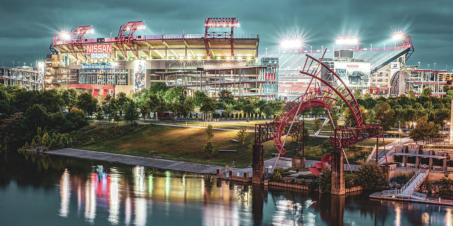 Tennessee Titans Photograph - Nashville Tennessee Football Stadium on the Cumberland River Panorama by Gregory Ballos