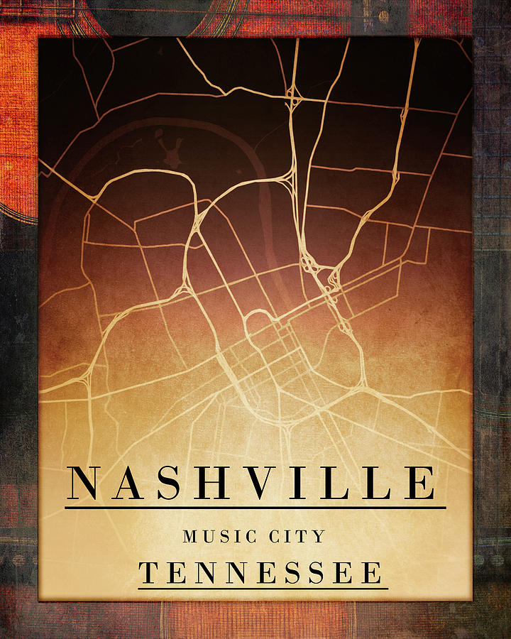 Nashville Tennessee Music City Map Mixed Media by Dan Sproul