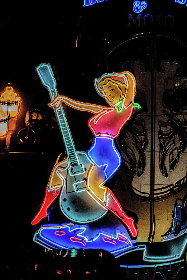Nashville Tennessee Neon Lights Girl On Guitar Photograph by Dave Morgan