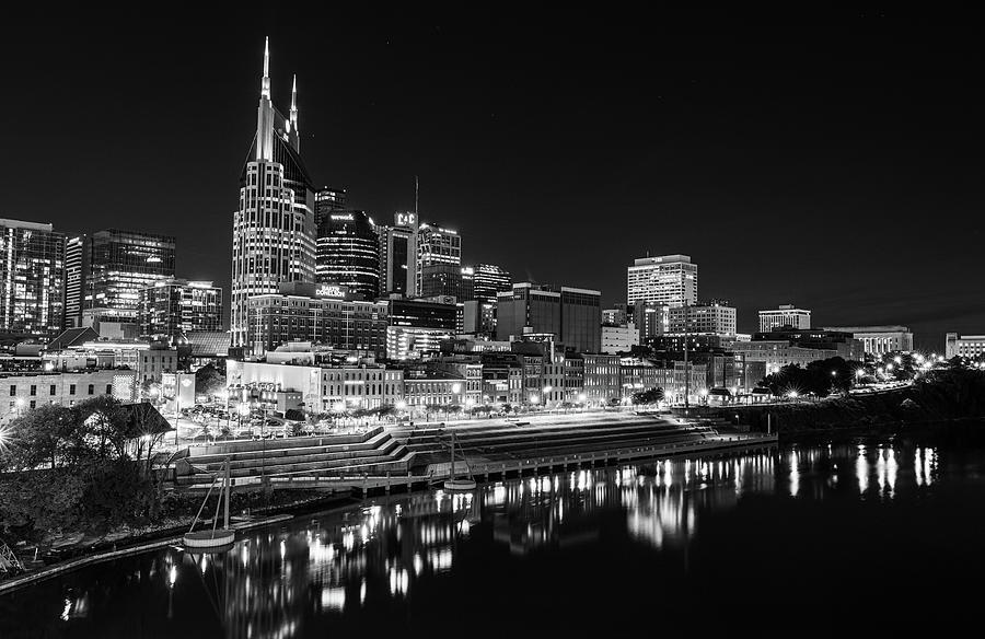 Nashville Photograph - Nashville Tennessee Skyline Lights In Black And White by Jordan Hill