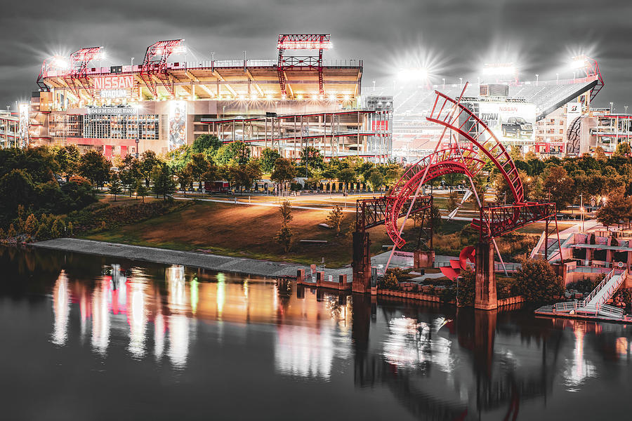 Nashville Tennessee Stadium Along The Cumberland River in Selective Color Photograph by Gregory Ballos