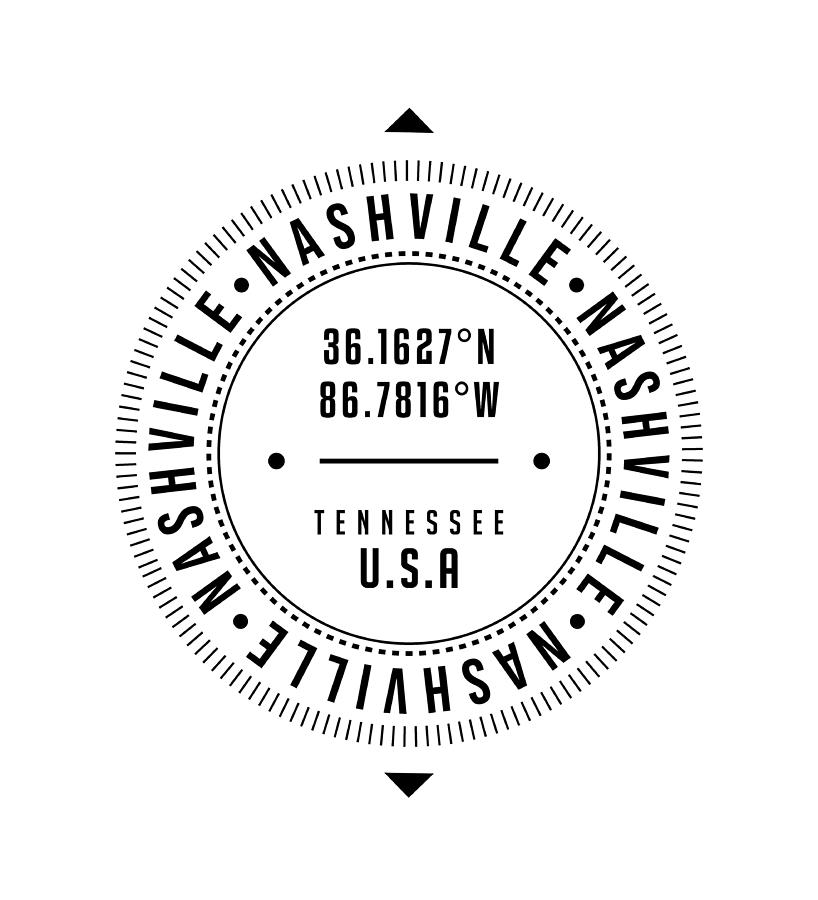 Nashville, Tennessee, USA - 1 - City Coordinates Typography Print - Classic, Minimal Digital Art by Studio Grafiikka