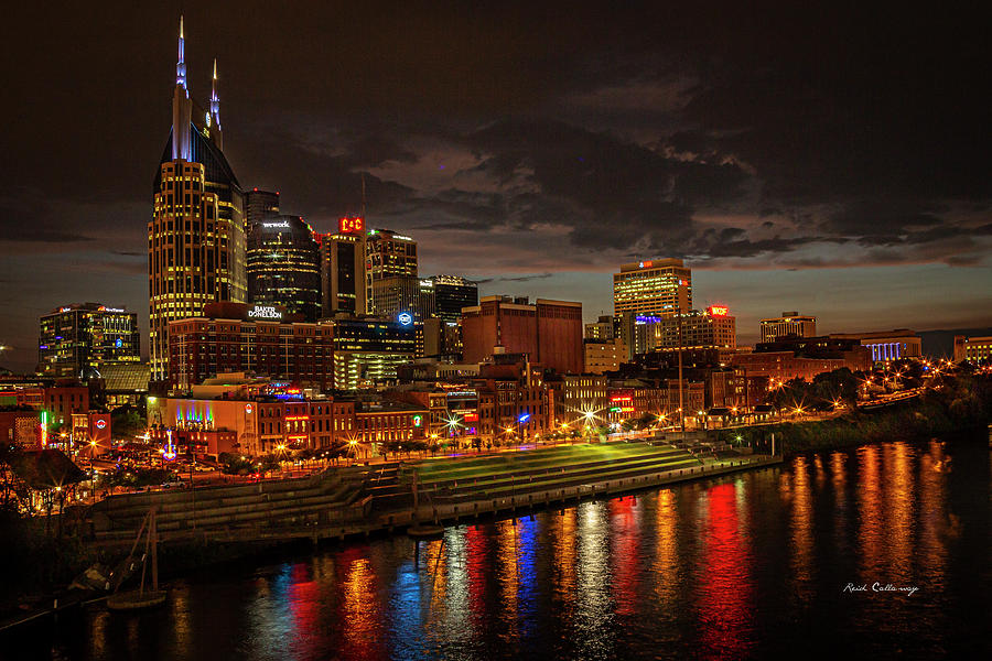 Nashville TN Nite Lights Broadway Street Architectural Cityscape Art Photograph by Reid Callaway