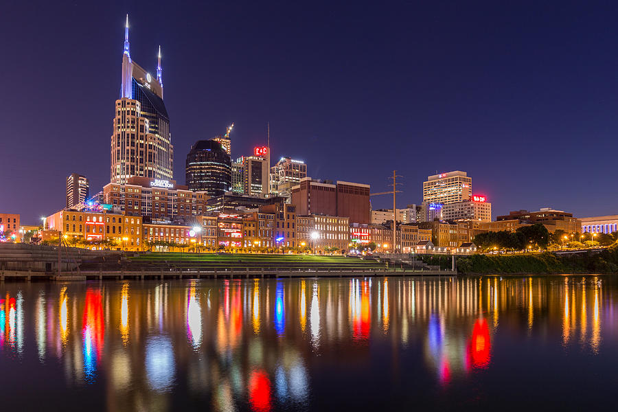 Nashville Waterfront at Night, Tennessee, USA Photograph by Andriy Prokopenko