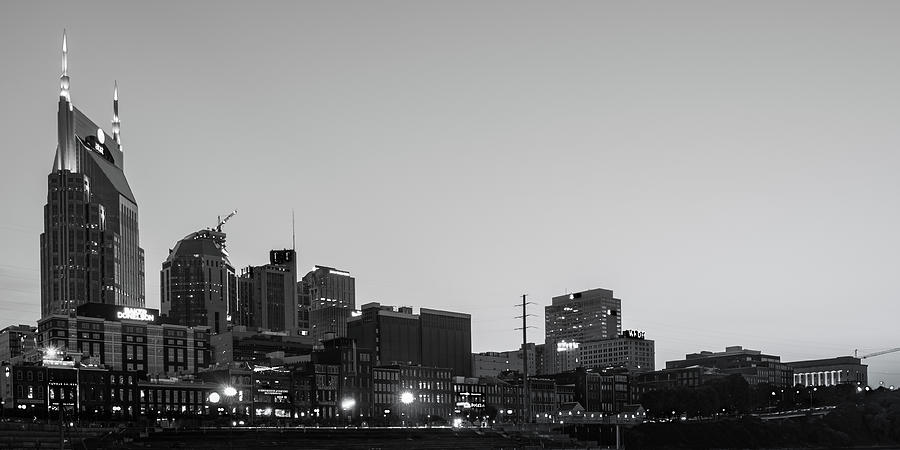 Nashvilles Music City Skyline Panorama At Dawn In Monochrome Photograph