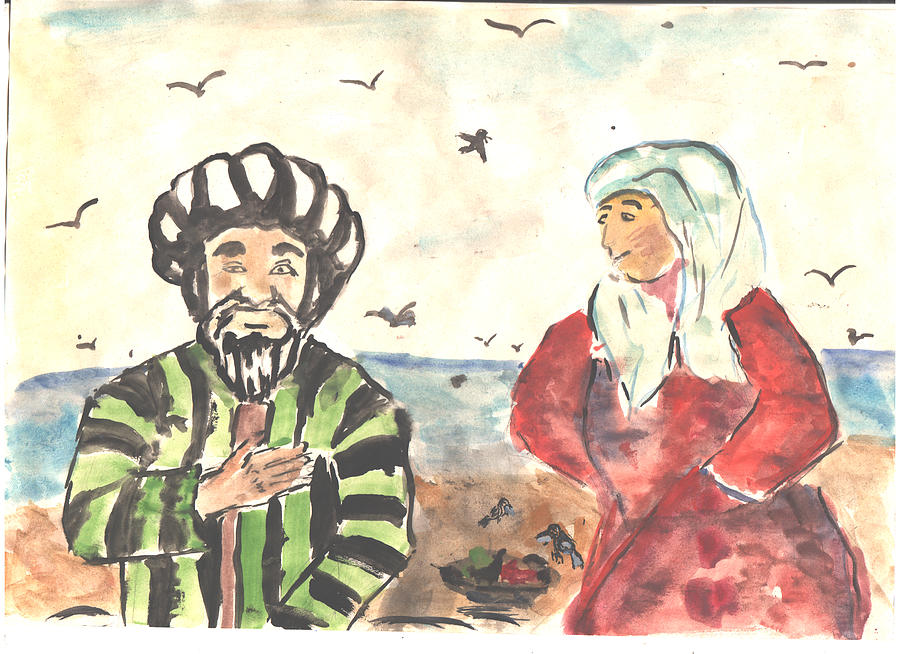 Nature Painting - Nasreddin and His wife by Saodat Doniyorova