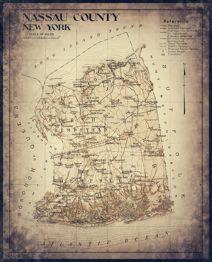 Nassau County Long Island New York Vintage Map 1906 Sepia Photograph By Carol Japp Fine Art