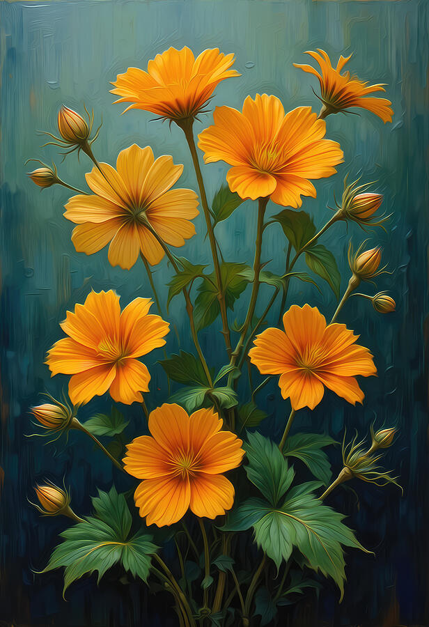 Vibrant Orange Blossoms Digital Art - Nasturtium Flowers Wall Art by Vintage Wall Art