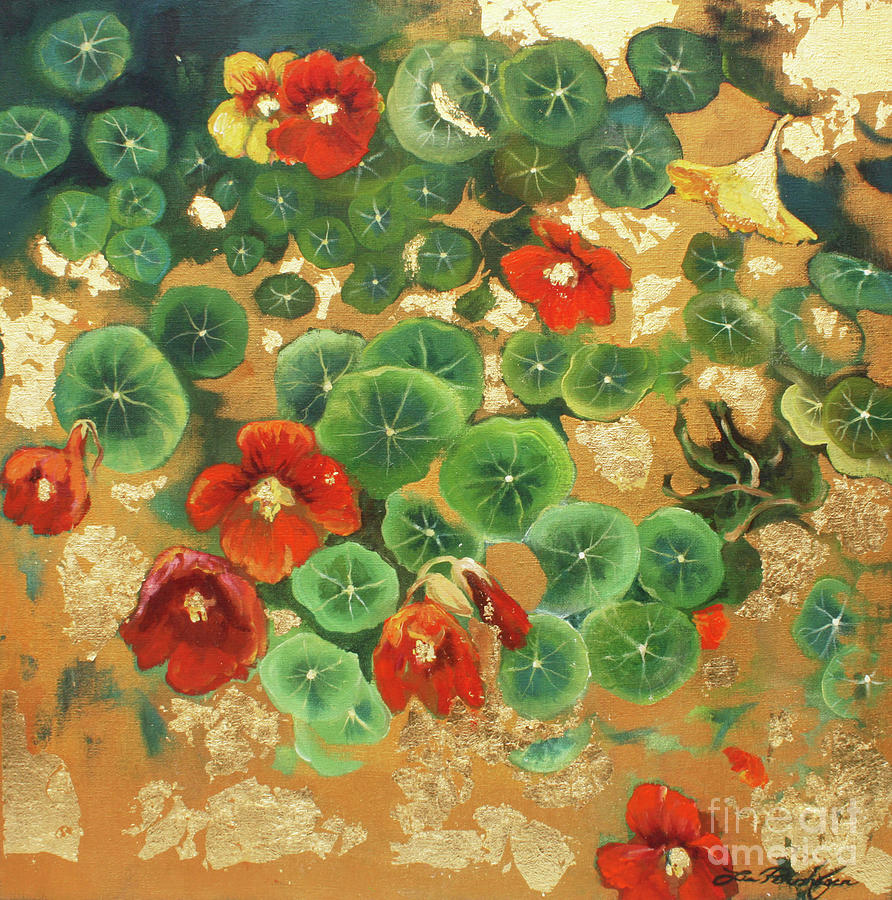 Nasturtium Leaf Party Painting by Lin Petershagen