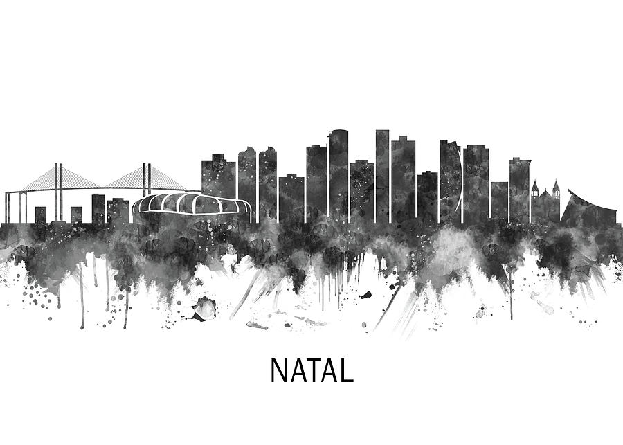 Abstract Mixed Media - Natal Brazil Skyline BW by NextWay Art