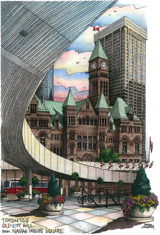 Nathan Phillips Square Overlooking Old City Hall Toront Mixed Media by David Crighton