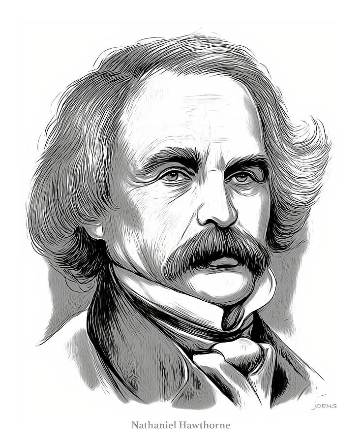 Nathaniel Hawthorne Drawing - Nathaniel Hawthorne - Line Art by Greg Joens