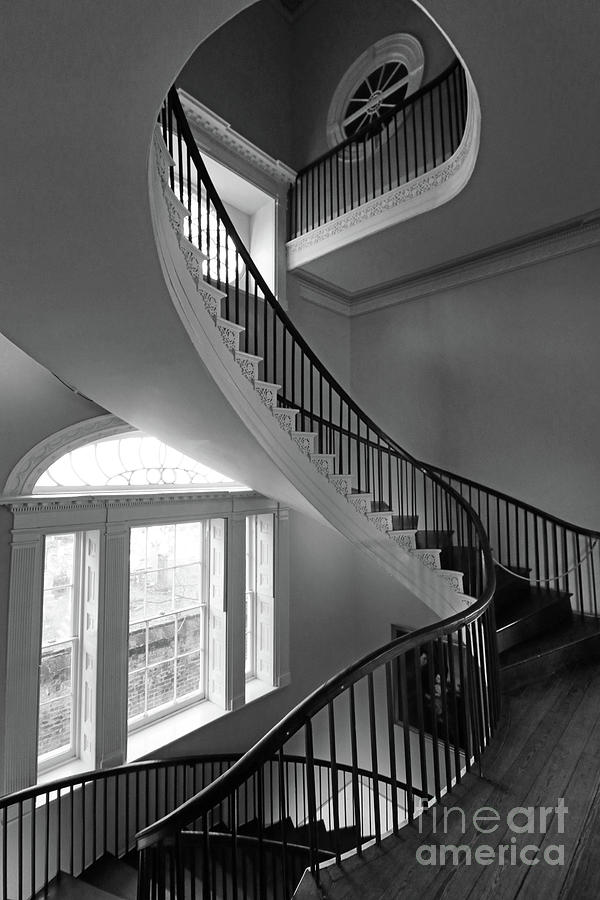 Nathaniel Russell House Spiral Staircase Charleston SC  9402bw Photograph by Jack Schultz