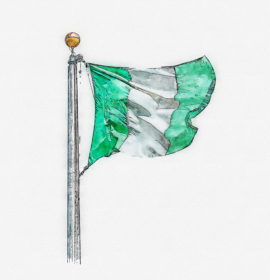National flag of Nigeria on a flagpole, isolated on white background Digital Art by Maria Kray National flag of Nigeria on a flagpole, isolated on white background Digital Art by Maria Kray