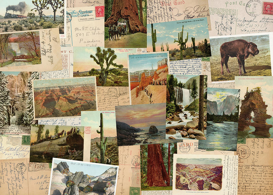 National Park Antique Postcard Collage Photograph by Kyle Hanson