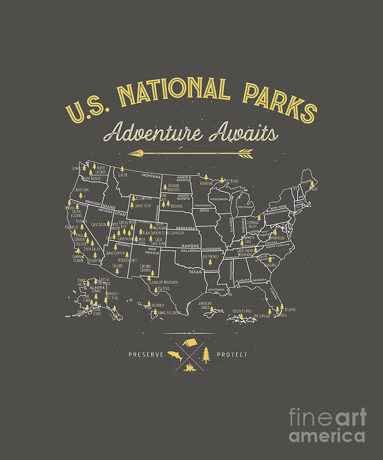 National Park Map Vintage T All 59 National Tapestry - Textile by Alfie ...