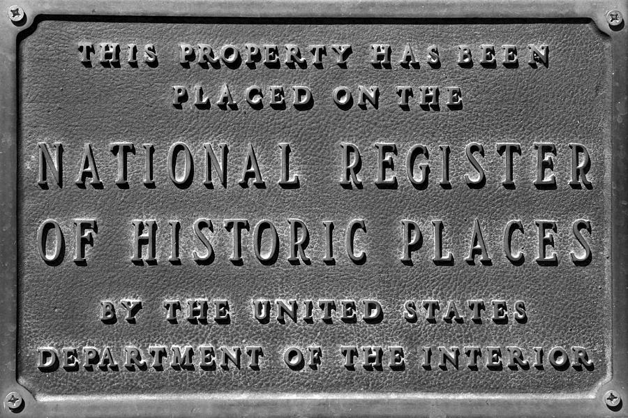 National Register Plaque Black And White Photograph