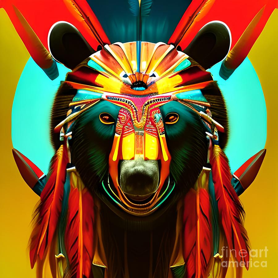 Native American Bear Surrealism Abstract No.12 Mixed Media by Matico ...