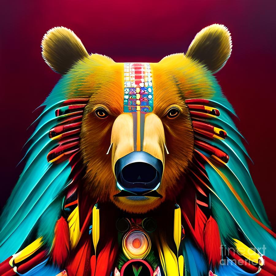 Native American Bear Surrealism Abstract No.13 Mixed Media By Matico 