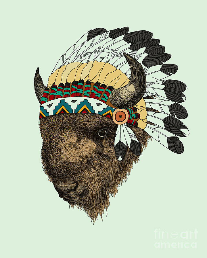 Buffalo Digital Art - Native american bison by Madame Memento