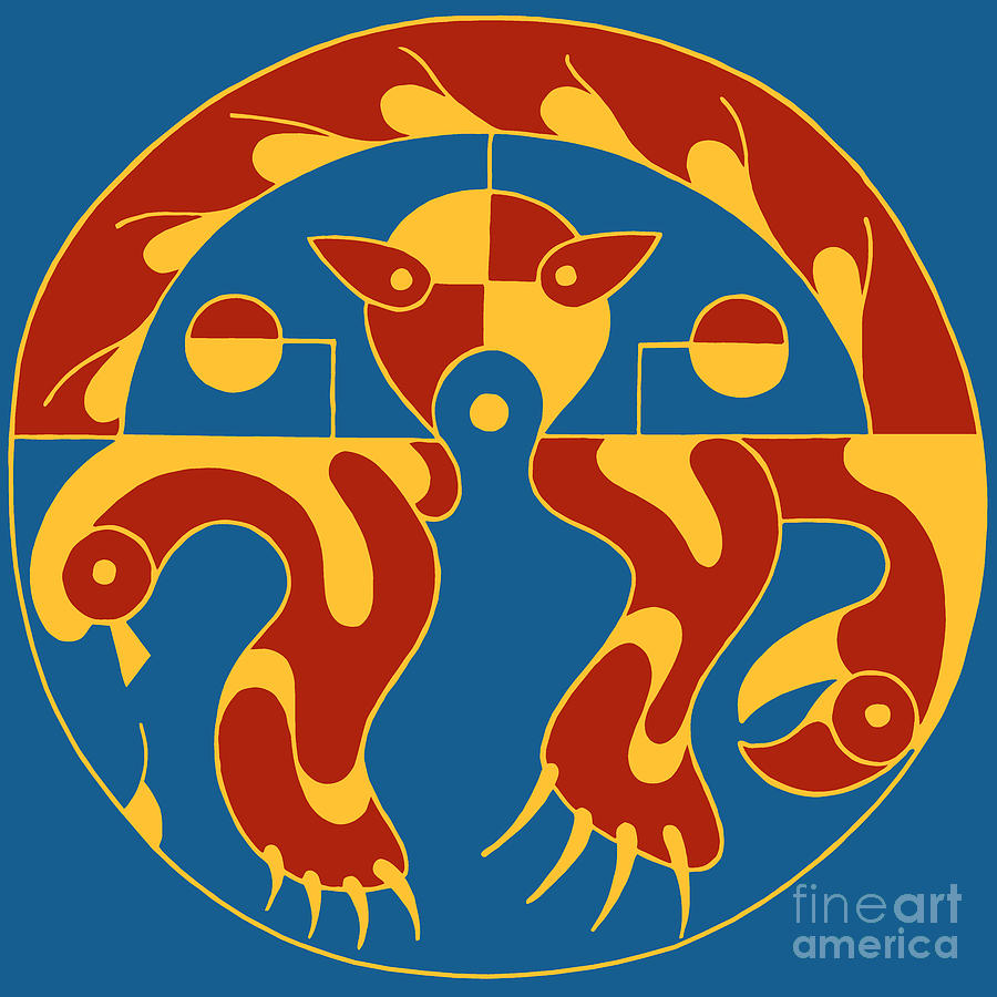 Native American  Cat bird snake bright colors Drawing by Heidi De Leeuw