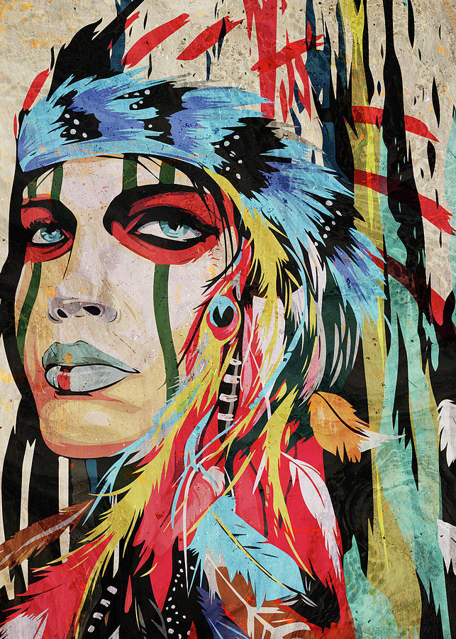 Native American Cherokee Apache Woman Digital Art by Popart Galore ...