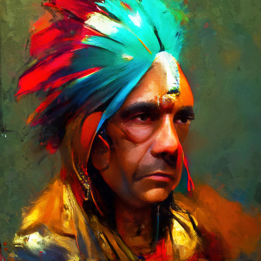Native American Chief, 01 Painting by AM FineArtPrints