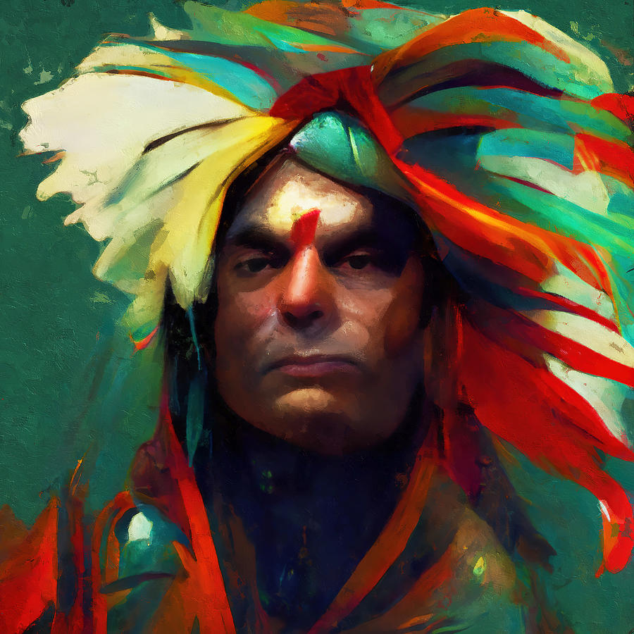 Vintage Painting - Native American Chief, 03 by AM FineArtPrints