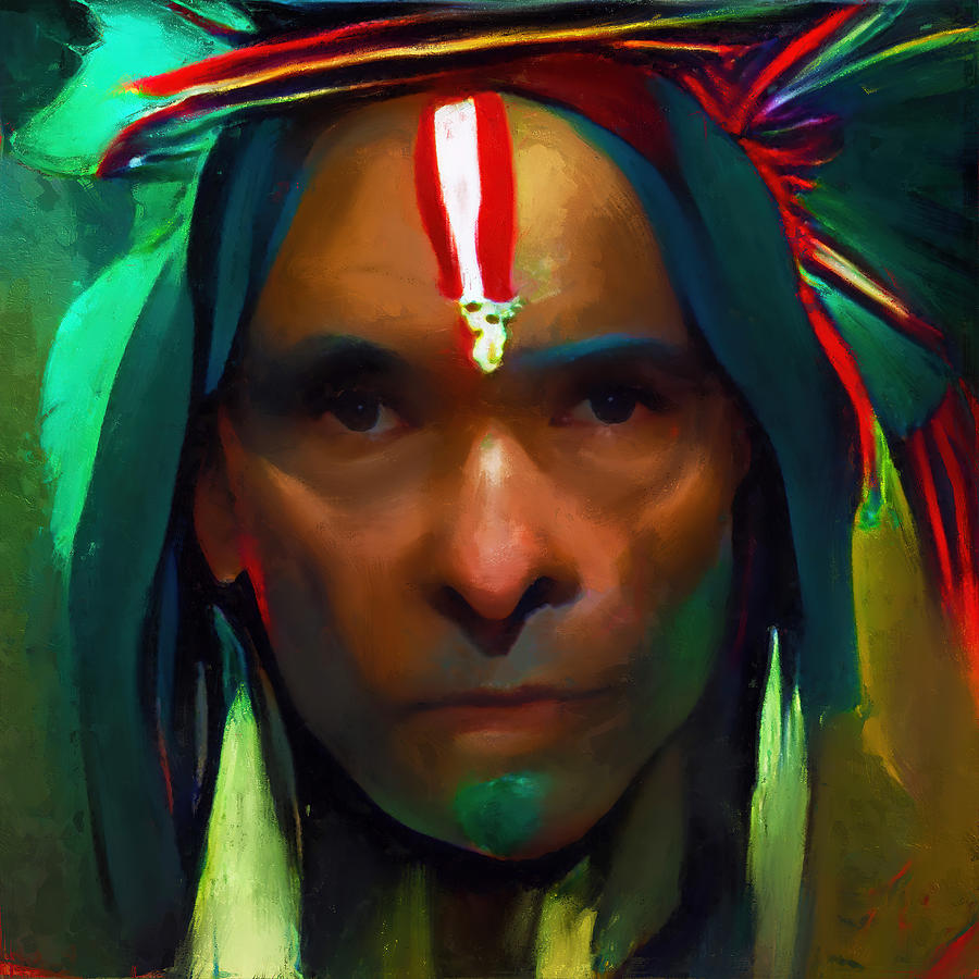 Vintage Painting - Native American Chief, 04 by AM FineArtPrints