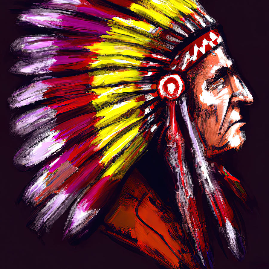 Vintage Painting - Native American Chief, 05 by AM FineArtPrints