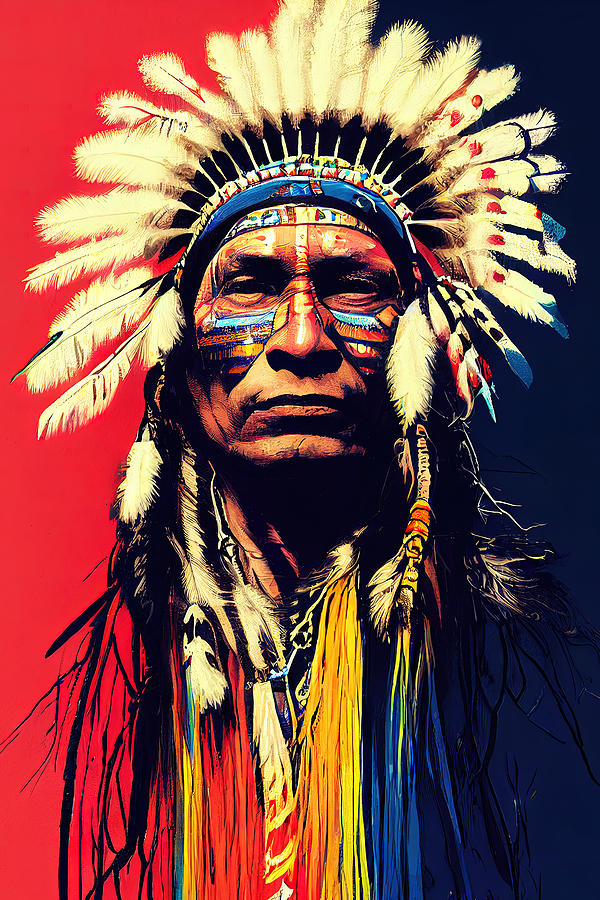 Native American Chief, 13 Painting by AM FineArtPrints
