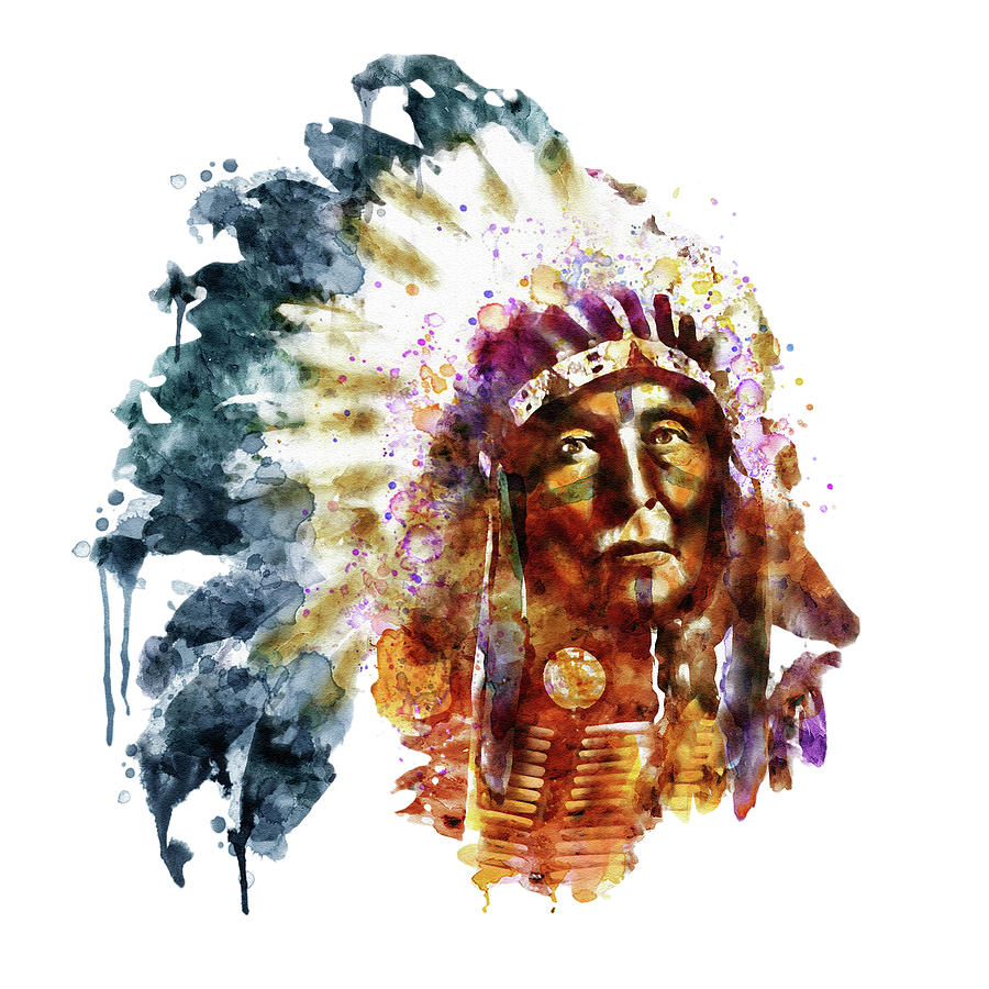 Feather Painting - Native American Chief by Marian Voicu