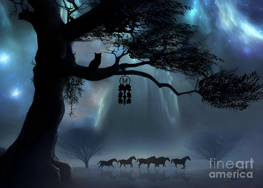Native American Dream Catcher Horses and Owl Mystical Magical  Photograph by Stephanie Laird