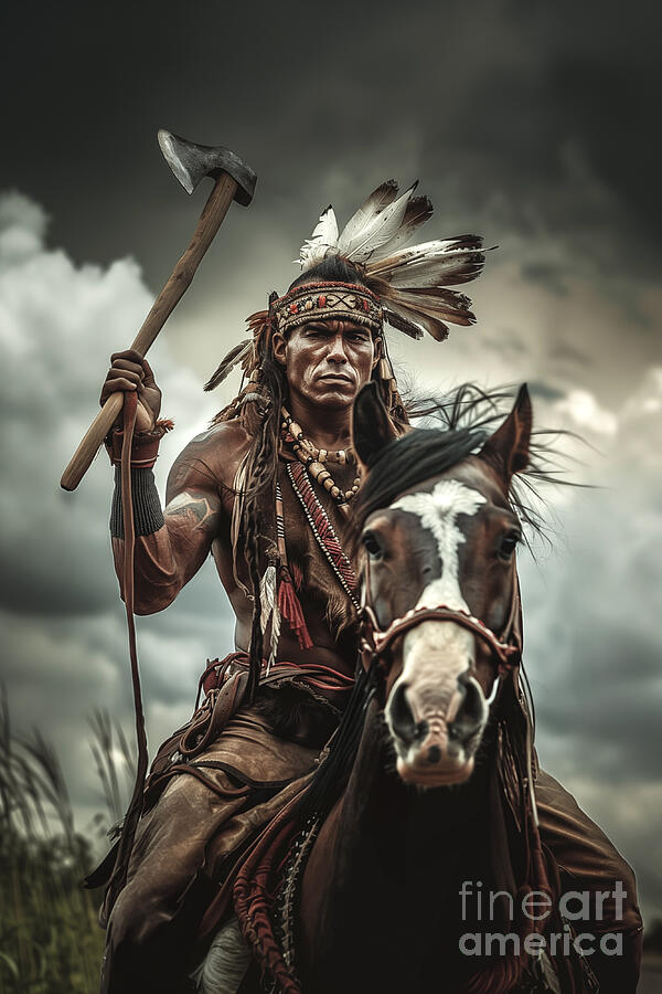 Feather Digital Art - Native american indian warrior on his horse by Delphimages Photo Creations