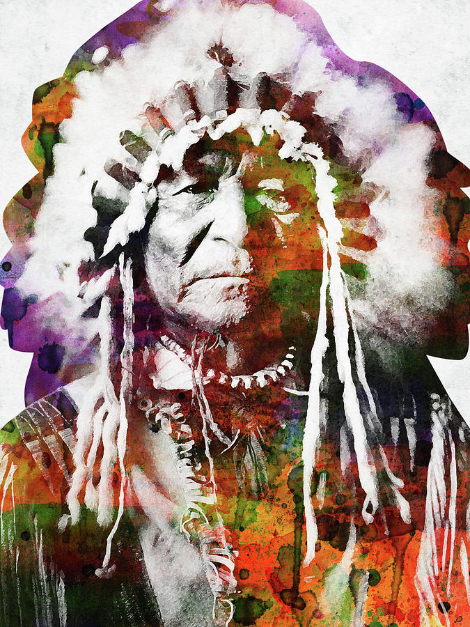 Native American Indian watercolor 9 Digital Art by Mihaela Pater - Fine