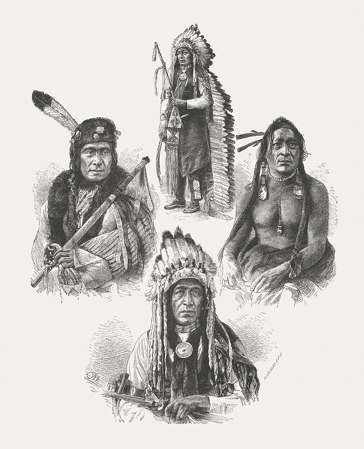 Native American leaders, after photographs by Alexander Gardner, published 1874 Drawing by Zu_09