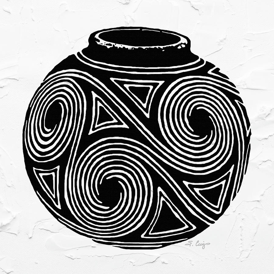 Native American Black And White Pottery Art Painting by Sharon Cummings