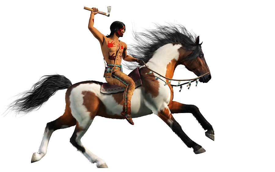 Native American Warrior on Galloping Horse  Digital Art by Daniel Eskridge