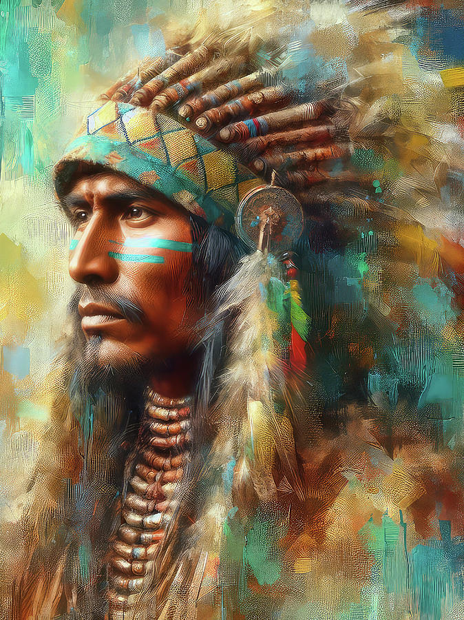 Native American Warrior Portrait Digital Art by HH Photography of Florida