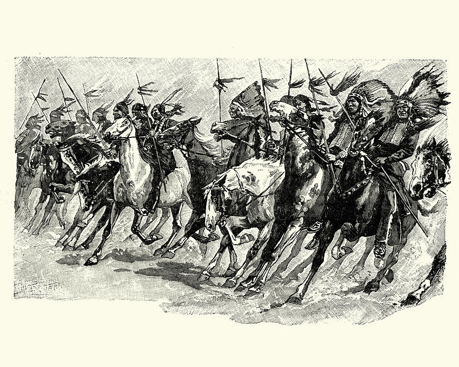Native American Warriors on horseback, 19th Century Drawing by Duncan1890
