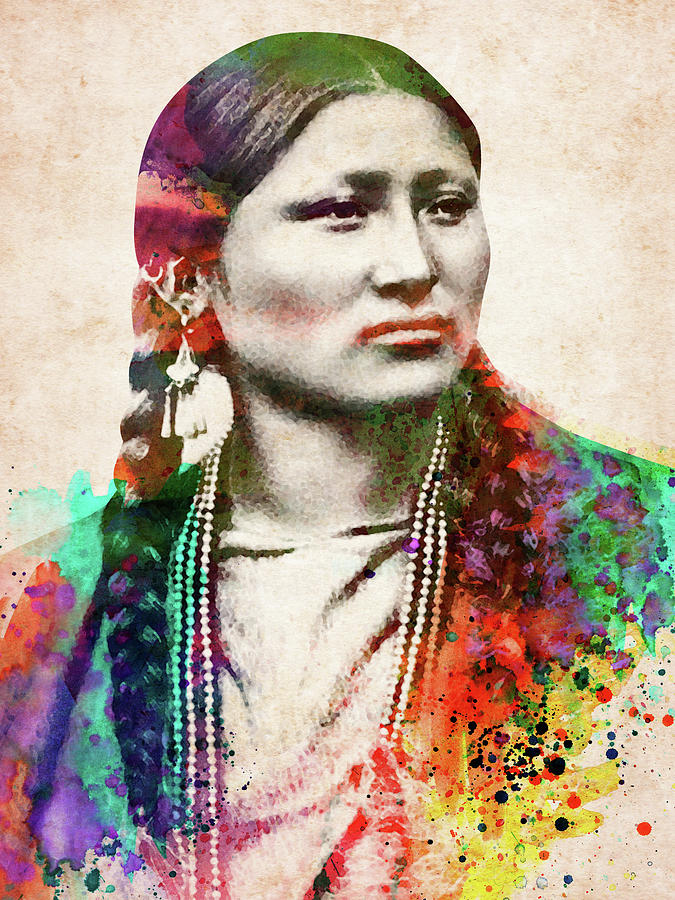 Native American Woman Colorful Watercolor Digital Art