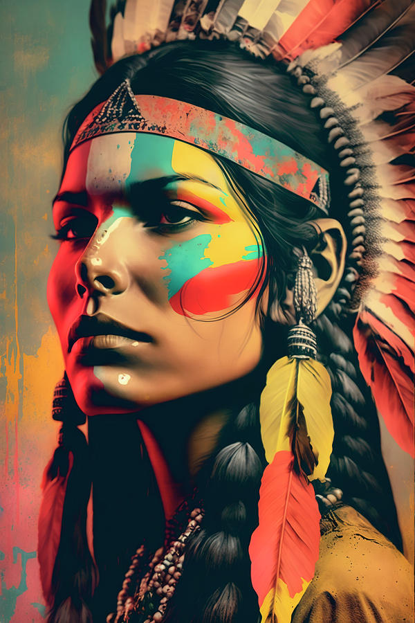 Native American Woman Mixed with Realism Pop Art Digital Art by Daniel ...